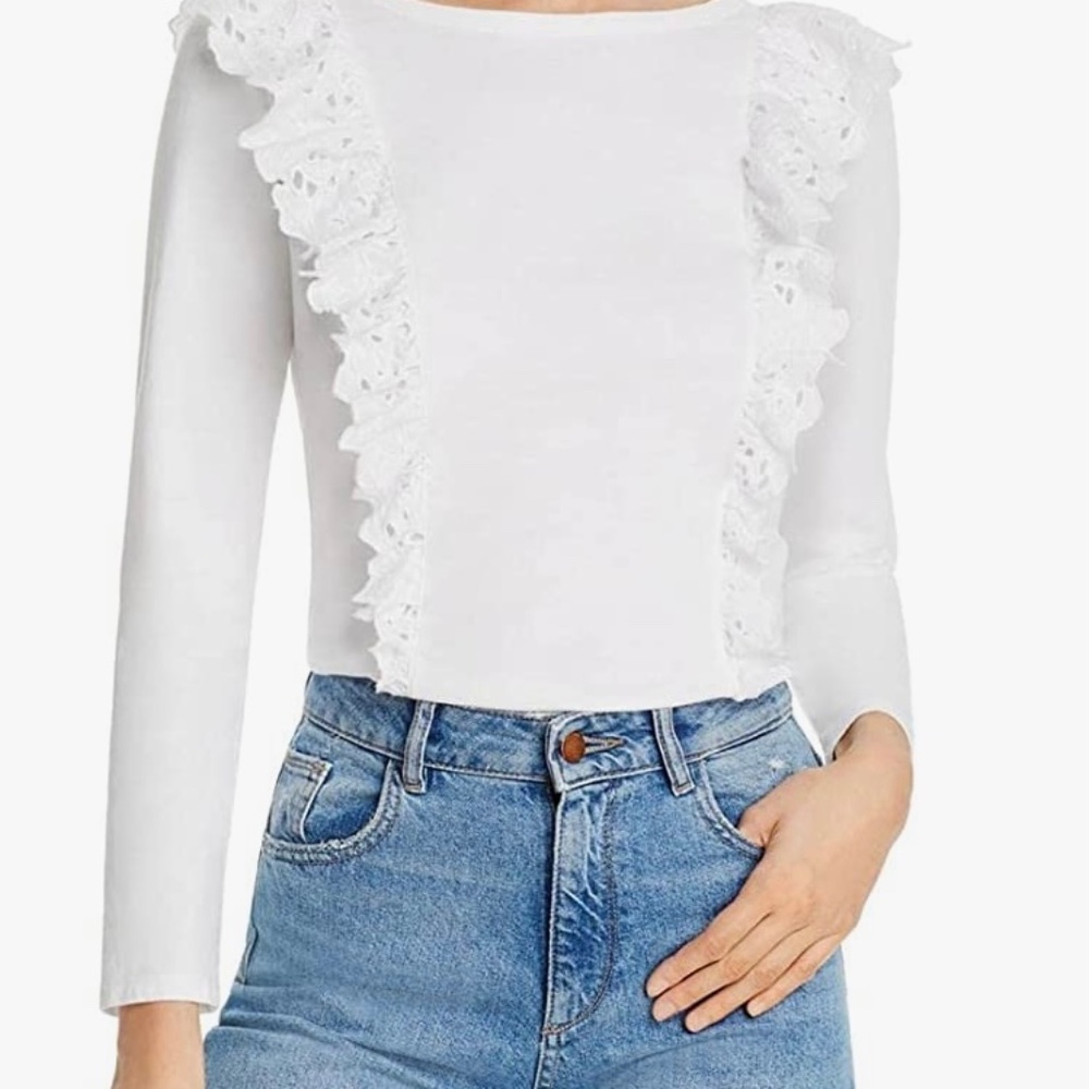 La Vie Rebecca Taylor Long Sleeve Embellished Clean Jersey Top Size M